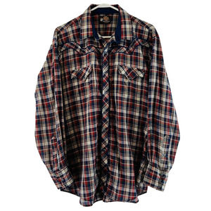 Vintage Mens 17/35 Kenny‎ Rogers Western Snap Shirt Plaid Yoke Piping Karman